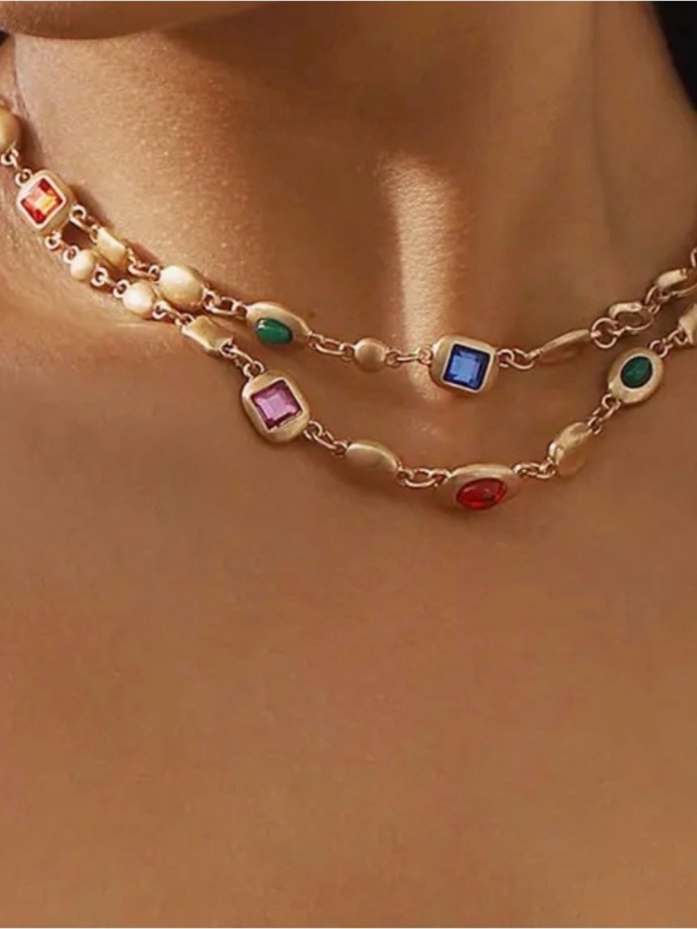 Gold-Tone Multi Gemstone Station Necklace - Women's Jewelry